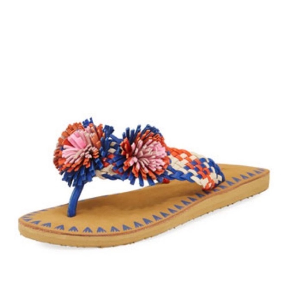 Kate Spade Idette Fringe Flip Flop sandals thong leather 3D flowers 7.5